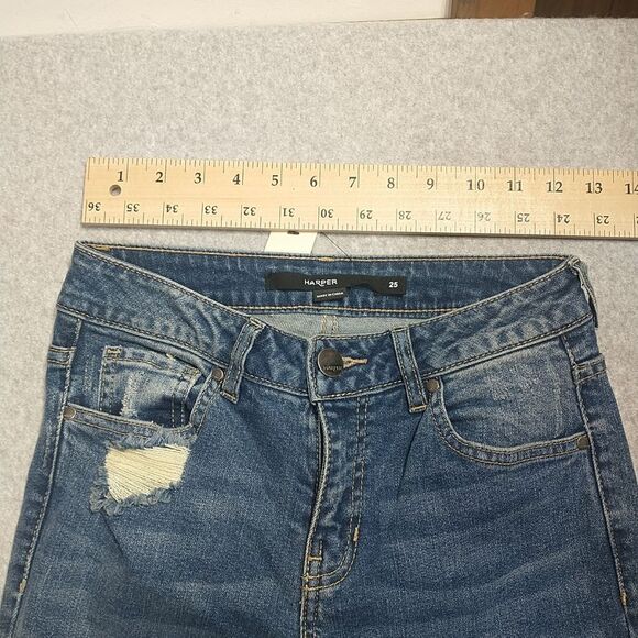 Harper Mid Rise Straight Jeans Size 25 Raw Hem Medium Wash Blue Denim 27X25. - Picture 2 of 8